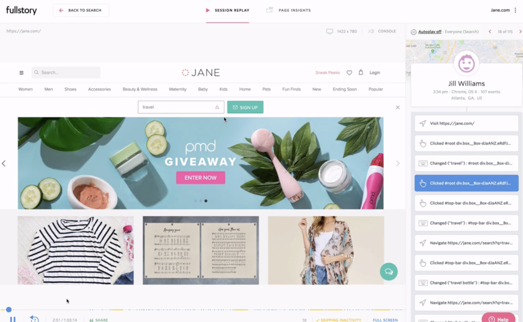 FullStory dashboard screenshot